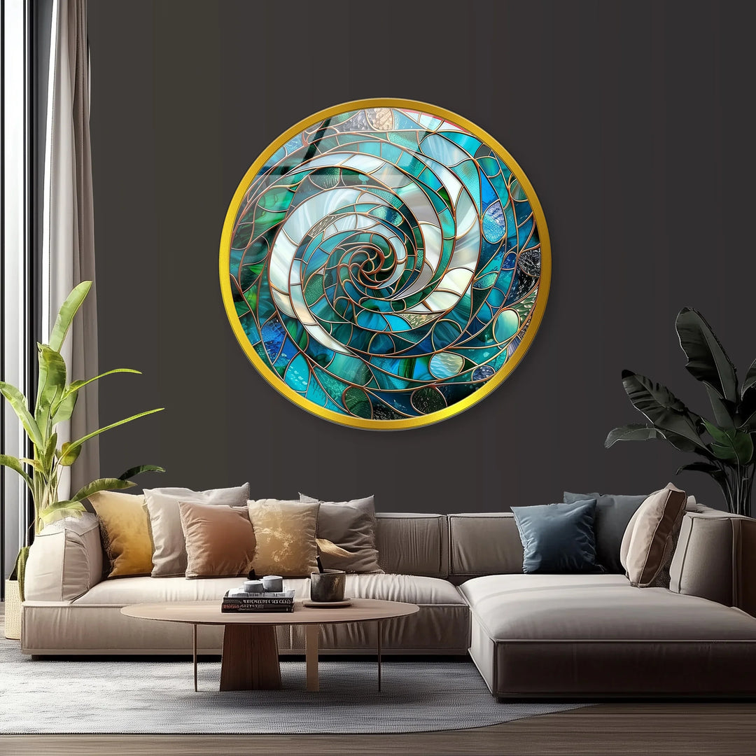 Aqua Spiral Harmony – Round Glass Wall Art - MyPhotoStation