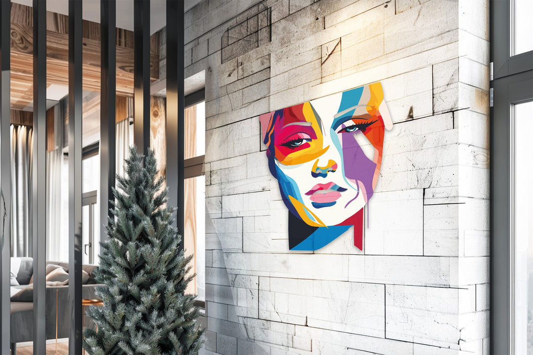 Colorful Abstract Woman Face Metal Wall Art – Modern Pop Art Home Decor