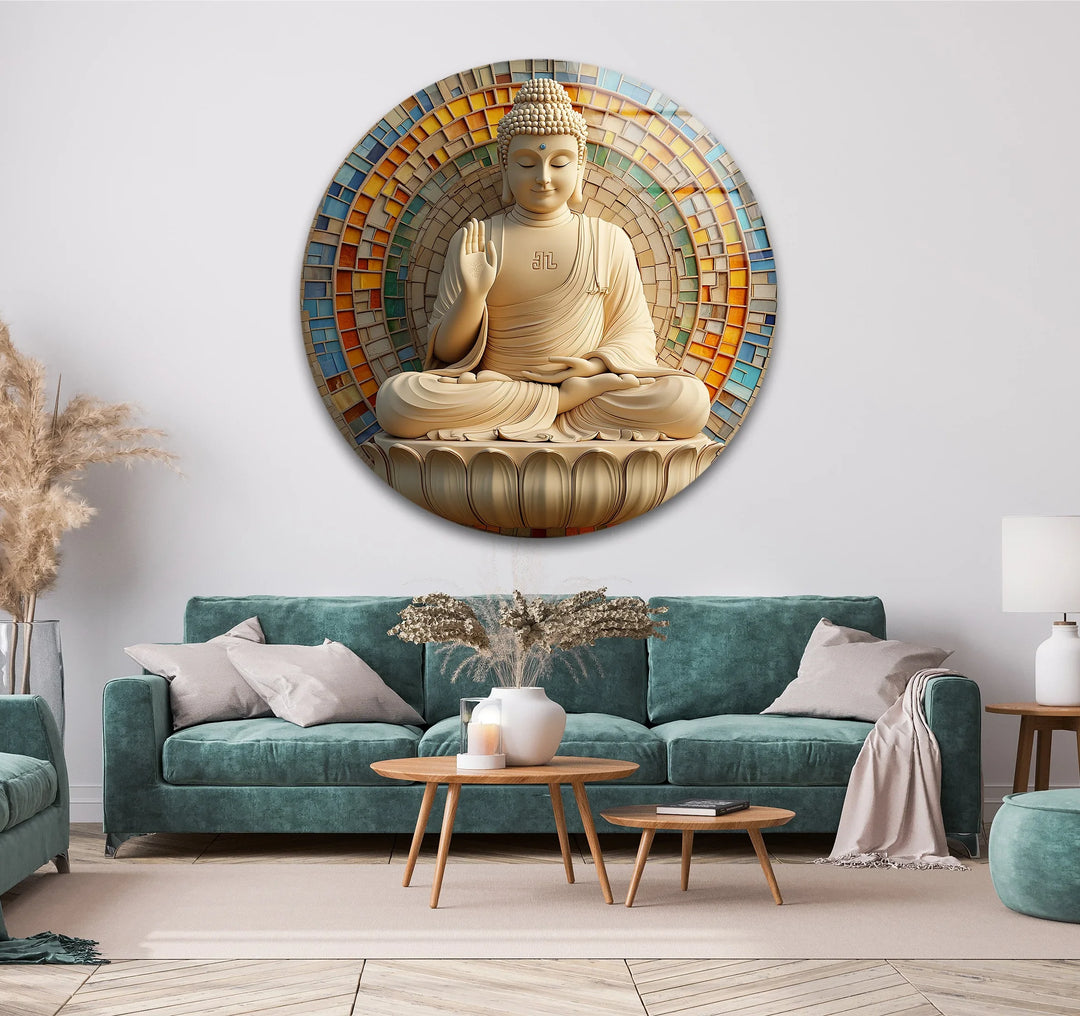 Enlightened Serenity Buddha – Round Glass Wall Art - MyPhotoStation