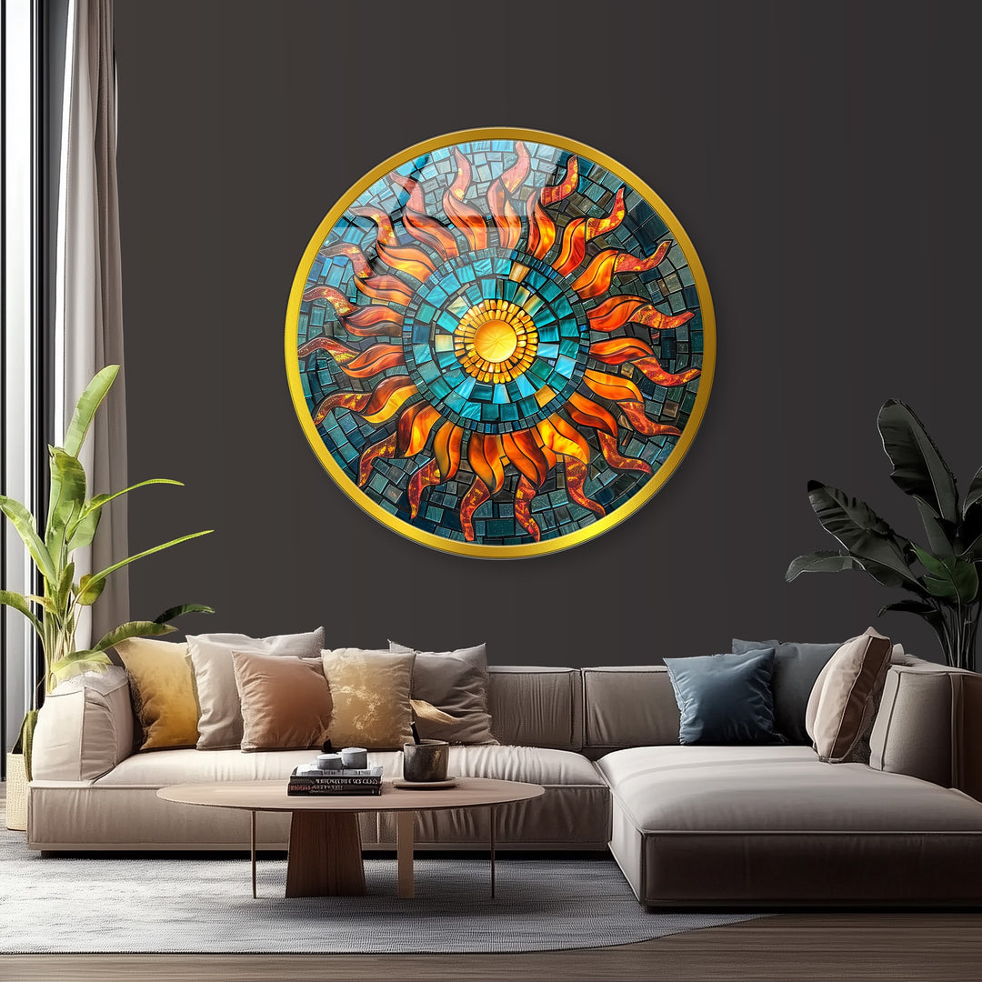 Solar Radiance – Sunburst Mosaic Round Glass Wall Art