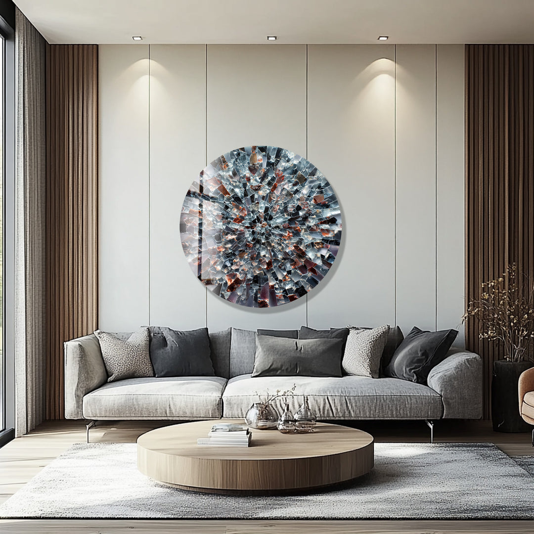 Obsidian Starburst – Round Glass Wall Art