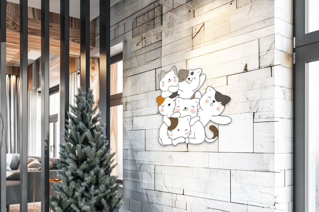 Playful Cat Stack Metal Wall Art – Cute Minimalist Cat Decor
