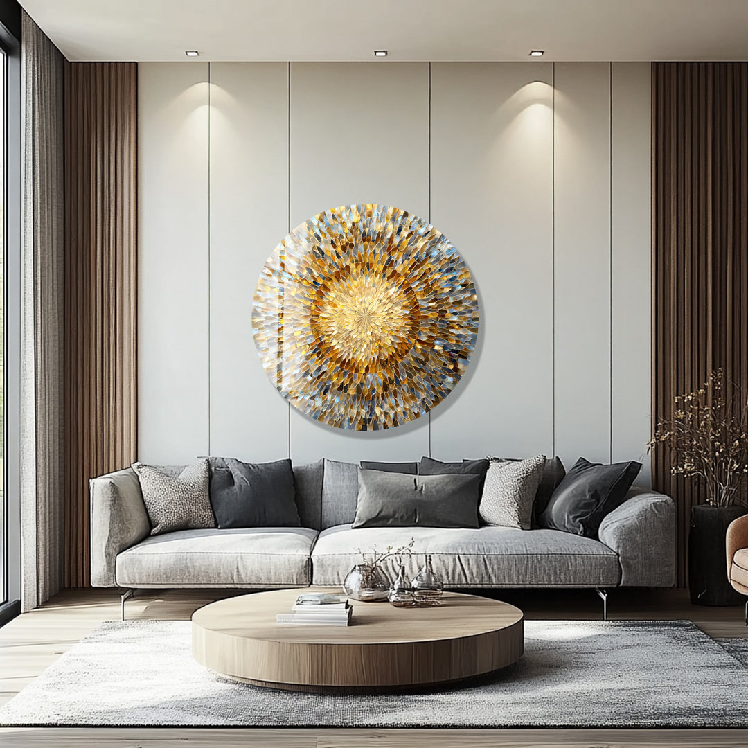 Solar Bloom Harmony  – Round Glass Wall Art