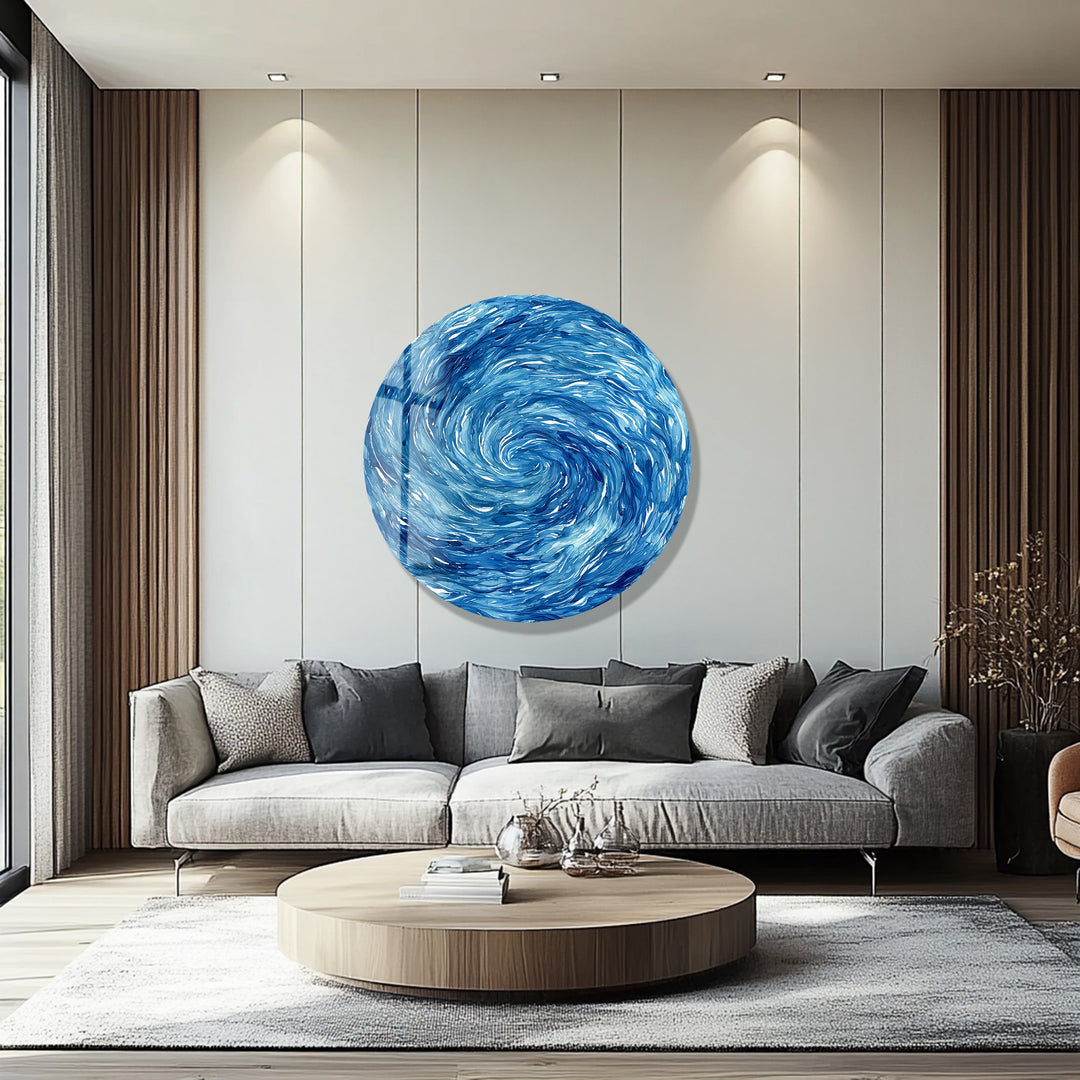 Oceanic Spiral Surge – Round Glass Wall Art