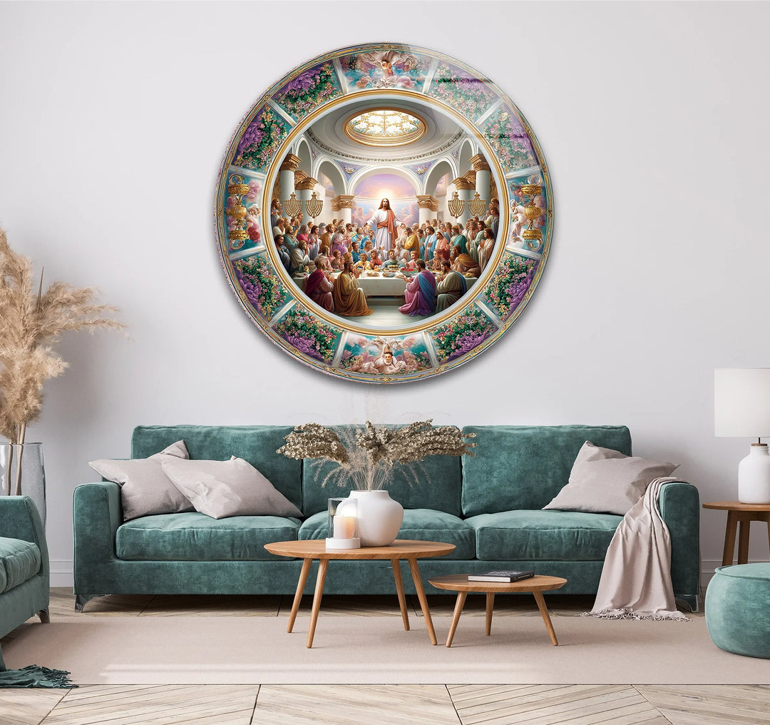 Heavenly Last Supper Scene – Round Glass Wall Art - MyPhotoStation