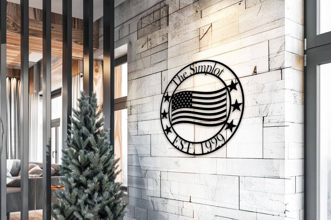 The Simplot Patriotic Metal Wall Art – Custom American Flag Family Sign