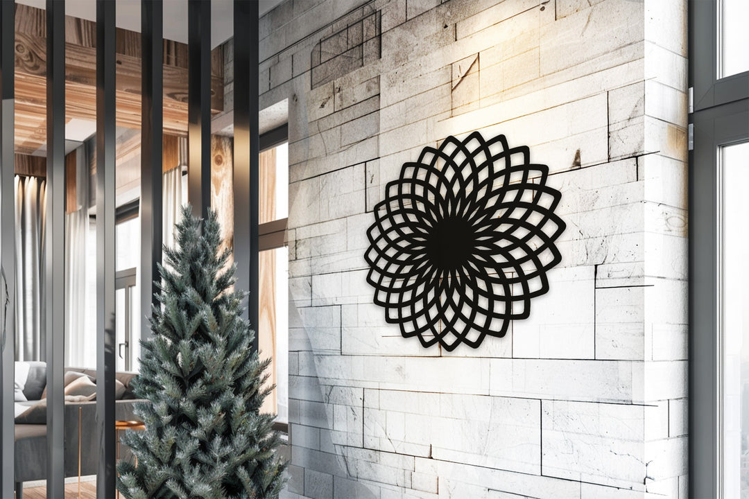 Geometric Flower Mandala Metal Wall Art – Modern Abstract Home Décor