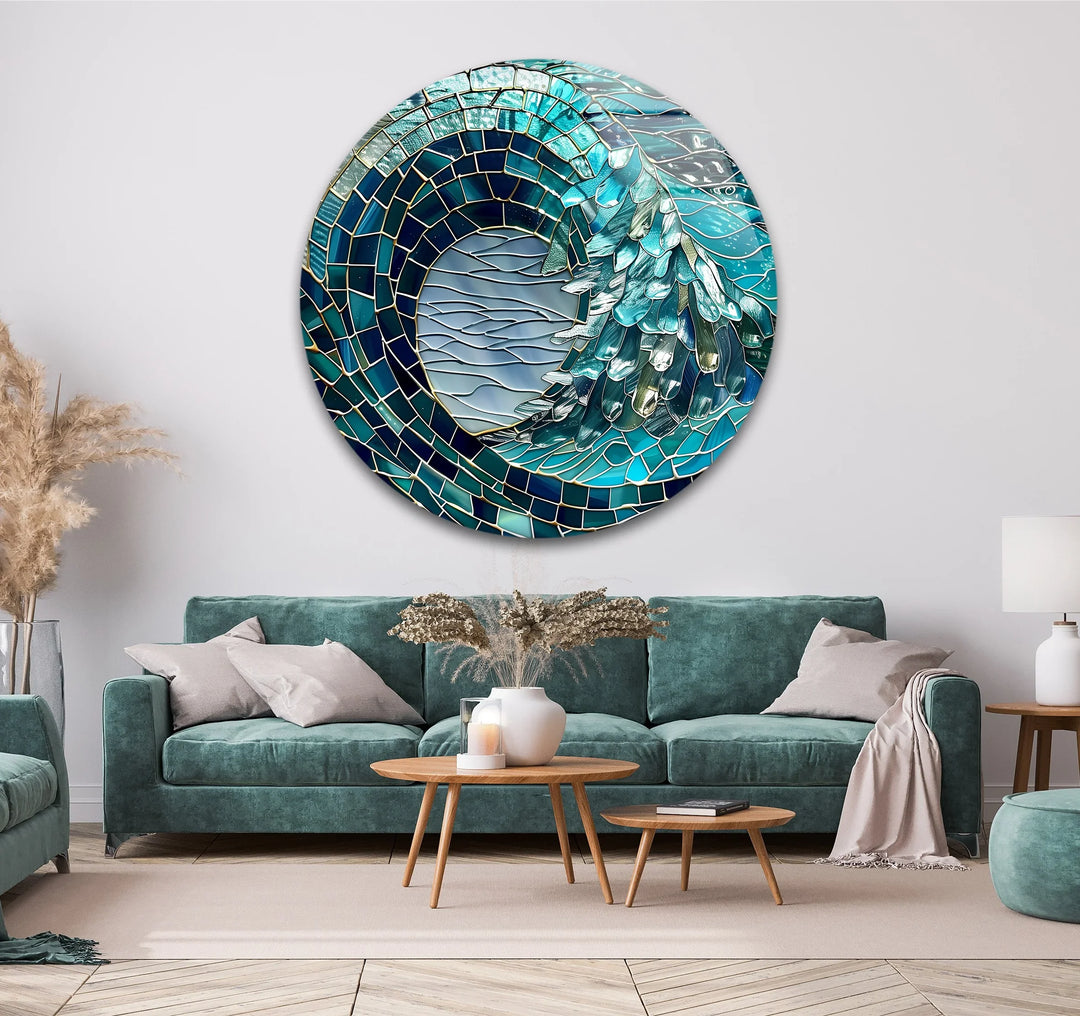 Ocean Crest – Turquoise Wave Round Glass Wall Art - MyPhotoStation