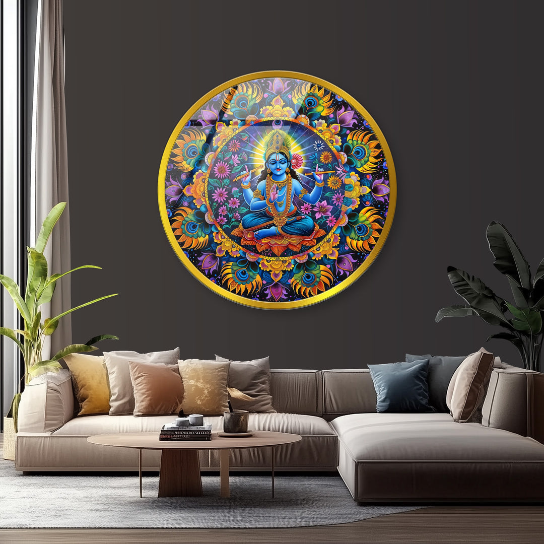 Sacred Vishnu artwork on luxury round glass wall art