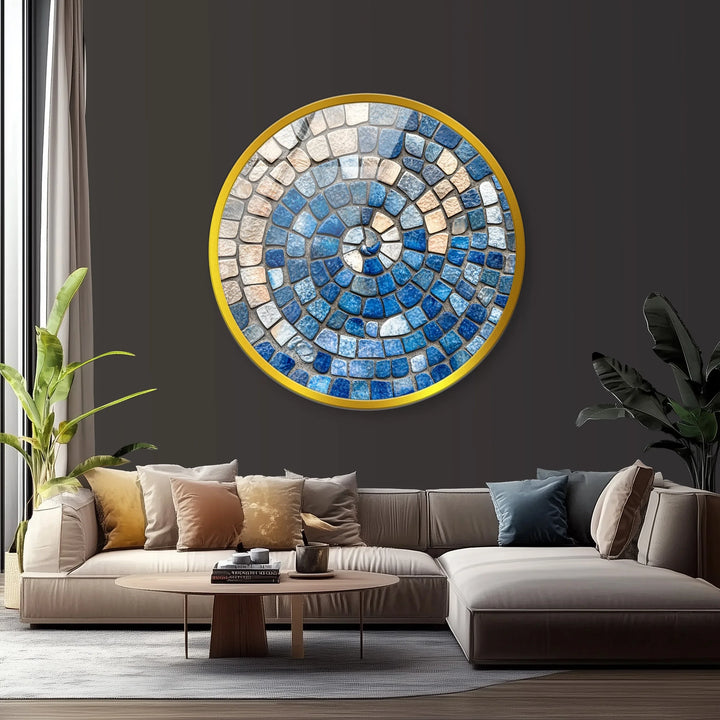 Ocean Spiral Mosaic – Blue and Sand Round Glass Wall Art - MyPhotoStation