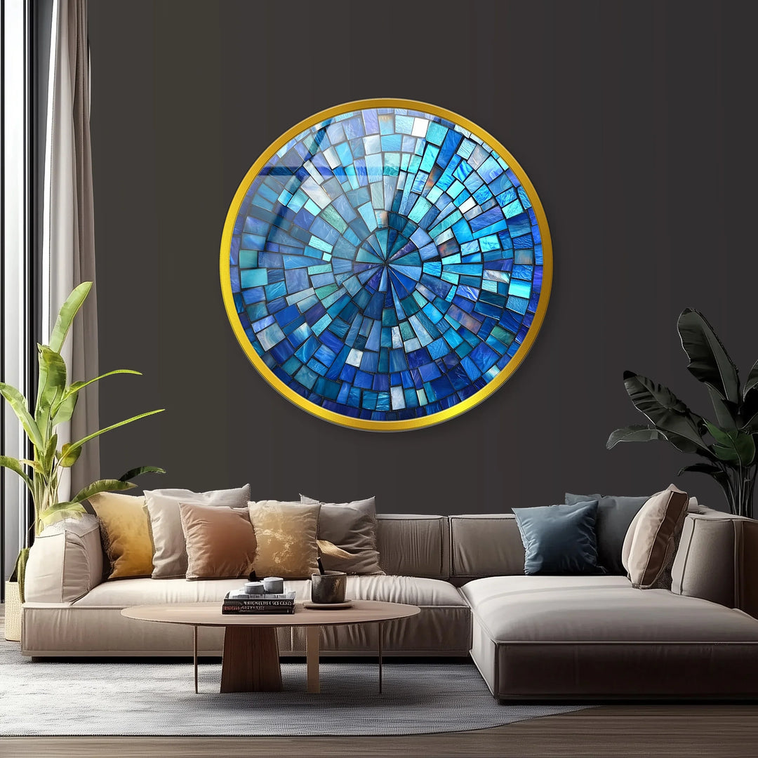Oceanic Radiance – Blue Mosaic Round Glass Wall Art - MyPhotoStation
