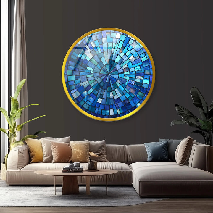 Oceanic Radiance – Blue Mosaic Round Glass Wall Art - MyPhotoStation