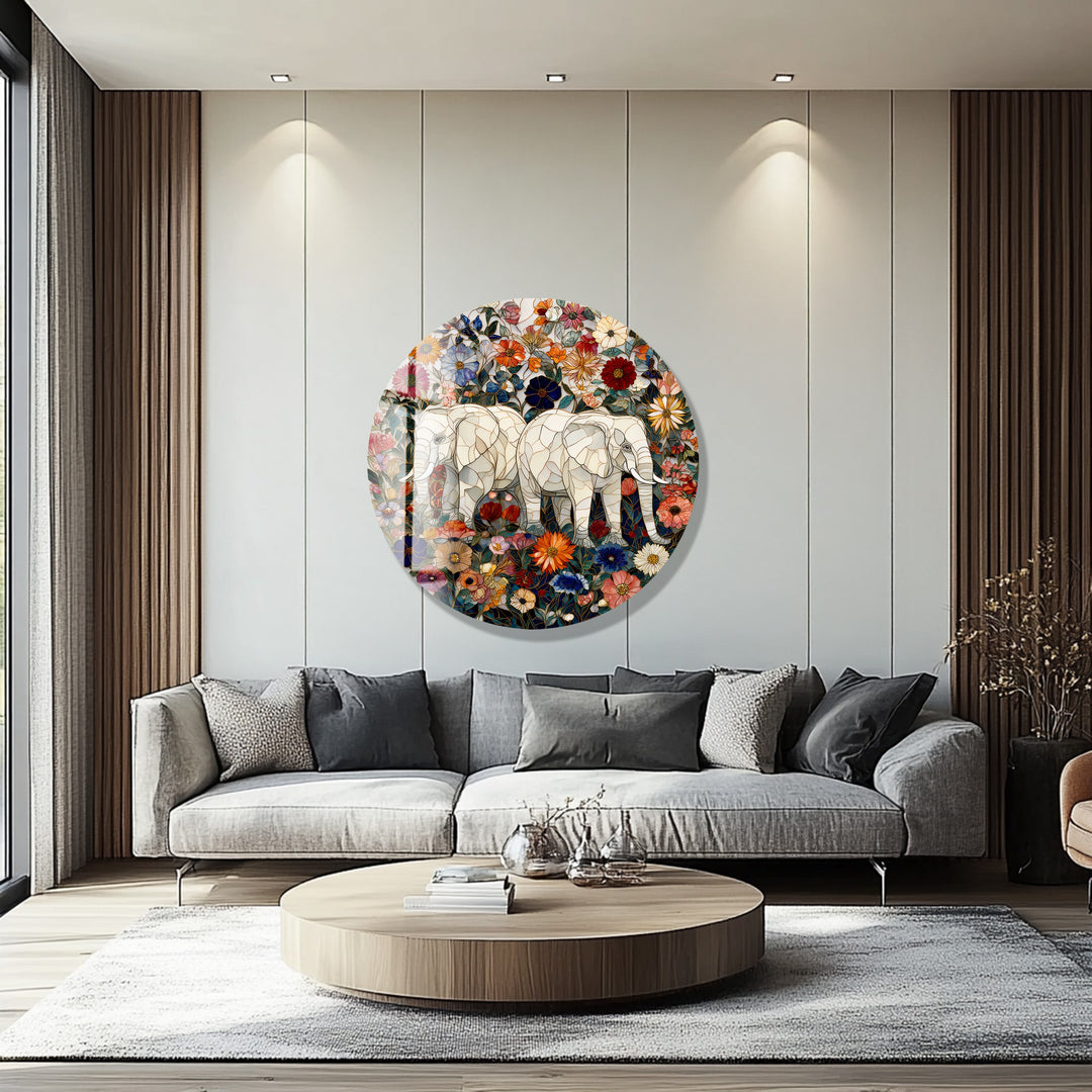 Floral Companions – Round Glass Wall Art