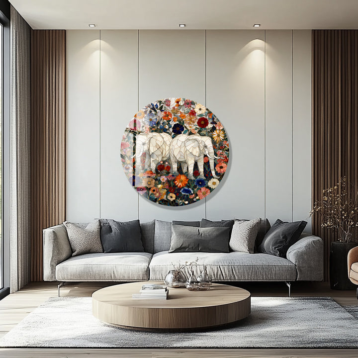 Floral Companions – Round Glass Wall Art