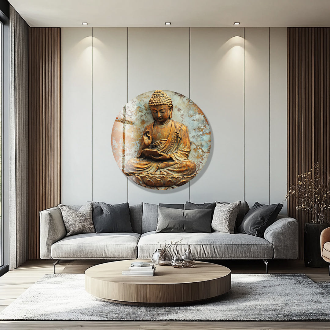 Serene Wisdom Buddha – Round Glass Wall Art