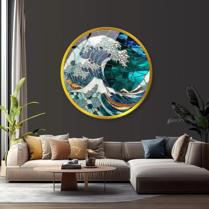 Crystal Wave Mosaic Round Glass Wall Art - MyPhotoStation