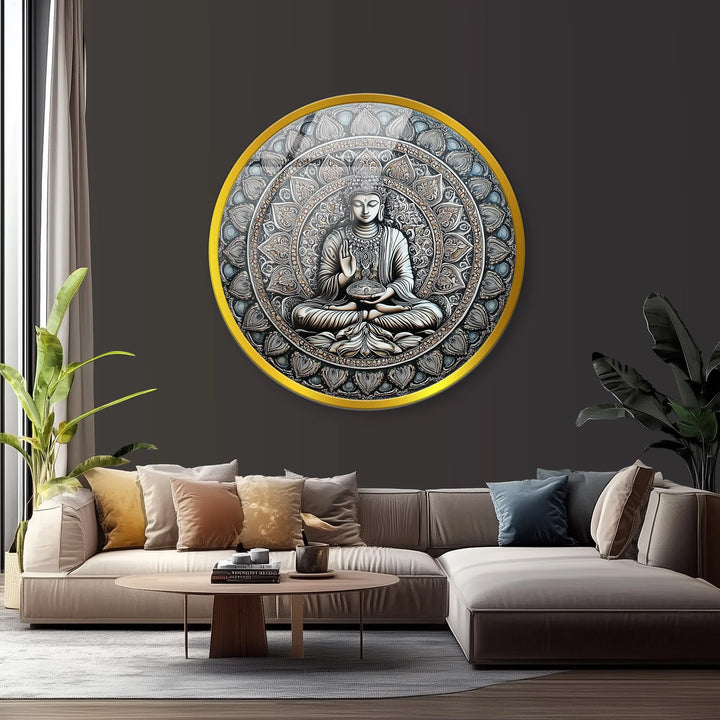 Mandala Buddha Round Glass Wall Art - MyPhotoStation