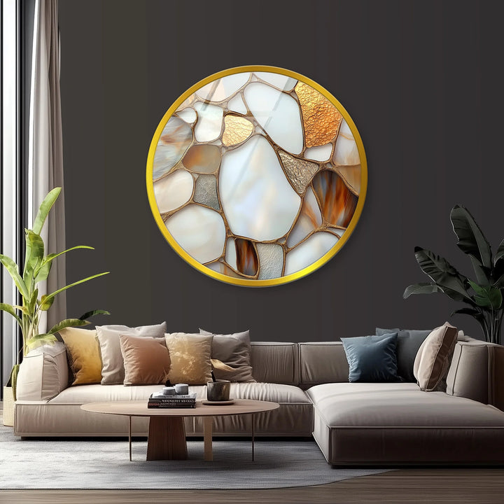 Golden Earth Tones Mosaic Round Glass Wall Art - MyPhotoStation