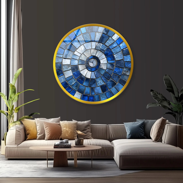 Blue Spiral Harmony – Mosaic Round Glass Wall Art - MyPhotoStation
