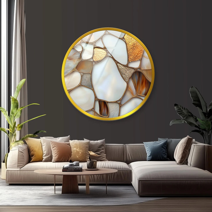 Golden Veins Elegance – Round Glass Wall Art - MyPhotoStation
