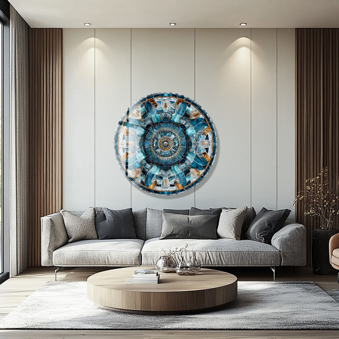 Celestial Compass Bloom – Round Glass Wall Art