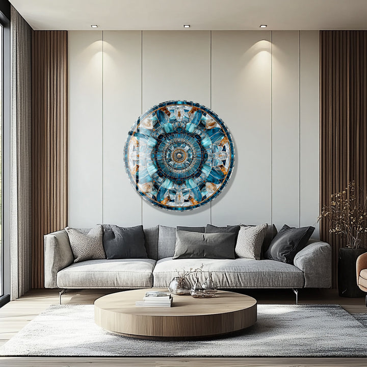 Celestial Compass Bloom – Round Glass Wall Art