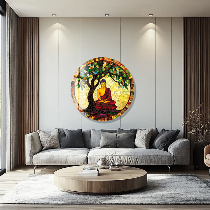 Enlightenment Under the Bodhi Tree – Round Glass Wall Art