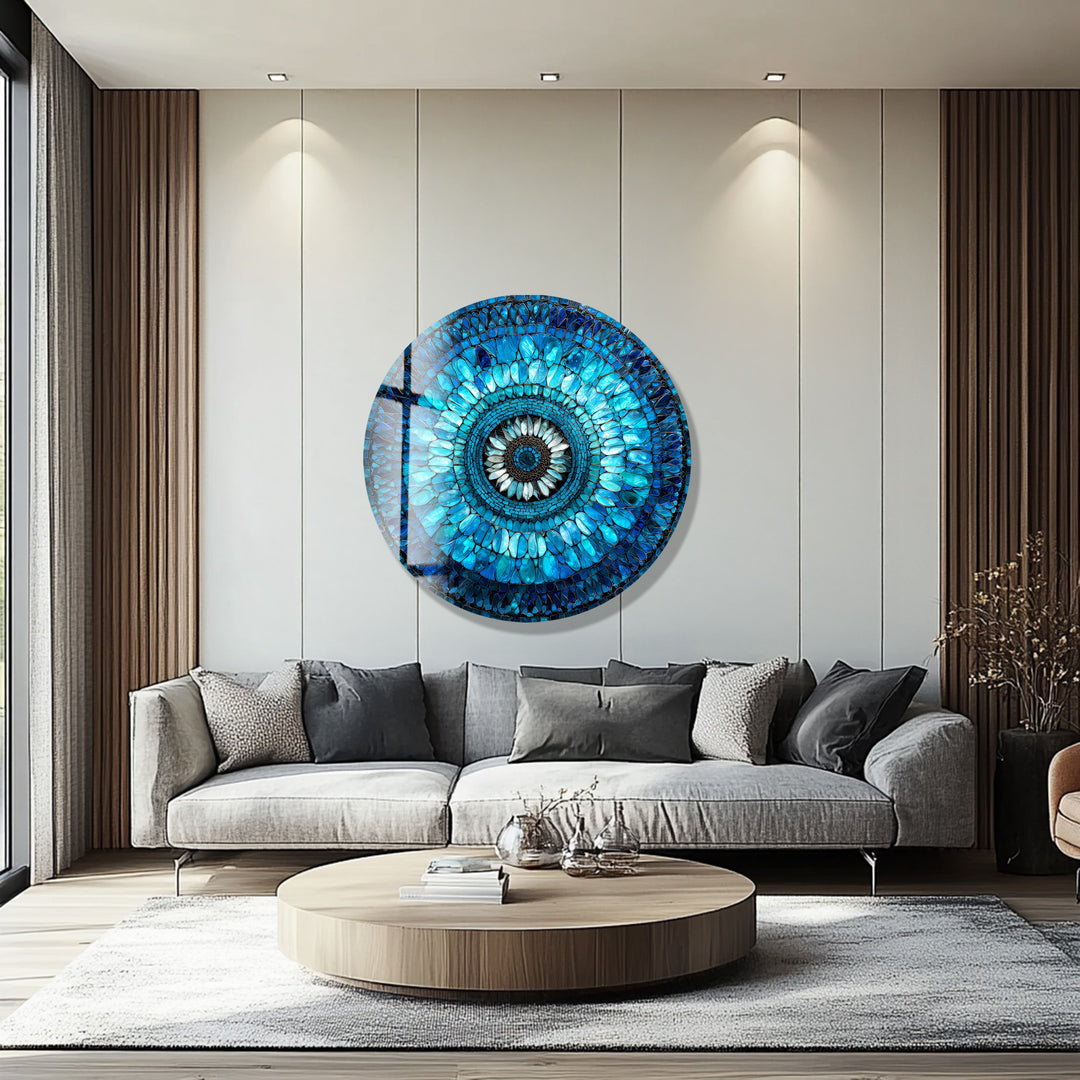 Radiant Mosaic Petal Bloom – Round Glass Wall Art