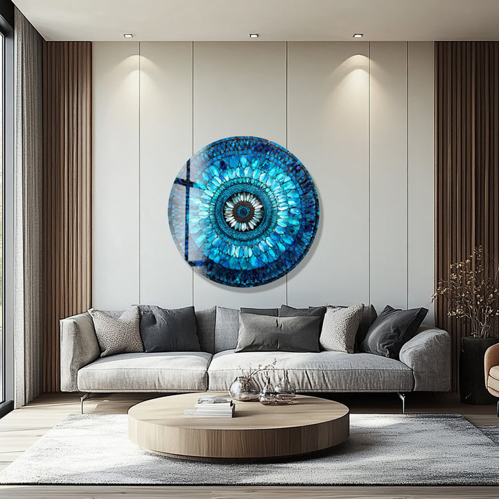 Radiant Mosaic Petal Bloom – Round Glass Wall Art