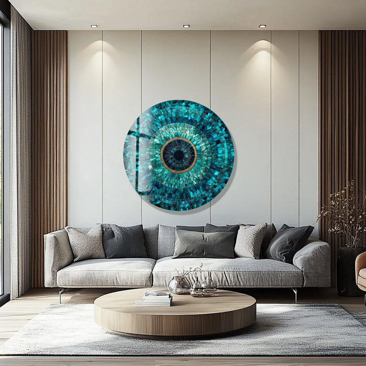 Emerald Mandala Radiance – Round Glass Wall Art