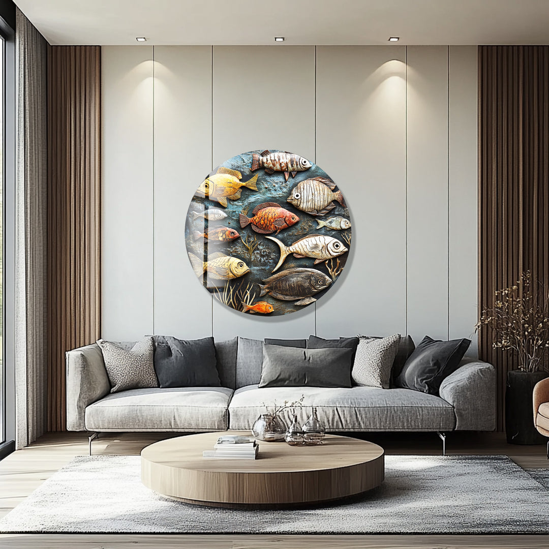 Ocean Harmony Mosaic – Round Glass Wall Art