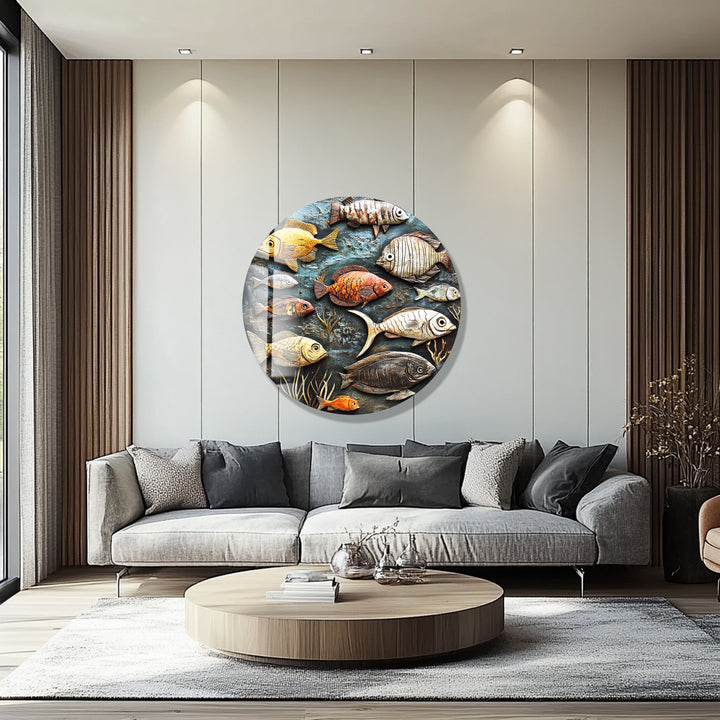 Ocean Harmony Mosaic – Round Glass Wall Art