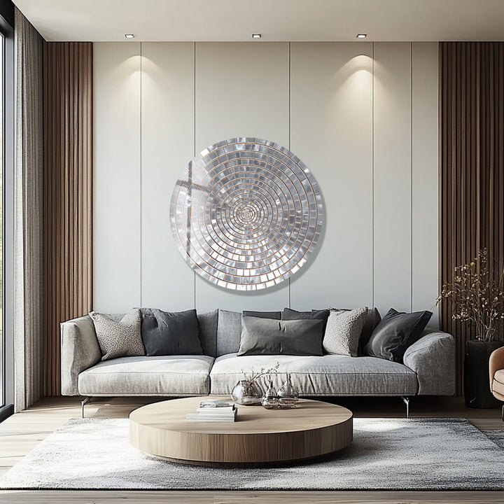 Silver Echo – Round Glass Wall Art