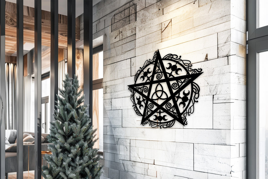 Pentagram Moon Phases – Mystical Metal Wall Art
