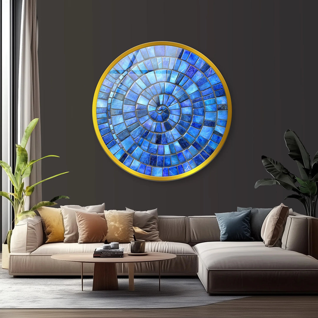 Ocean Spiral – Blue Mosaic Round Glass Wall Art - MyPhotoStation