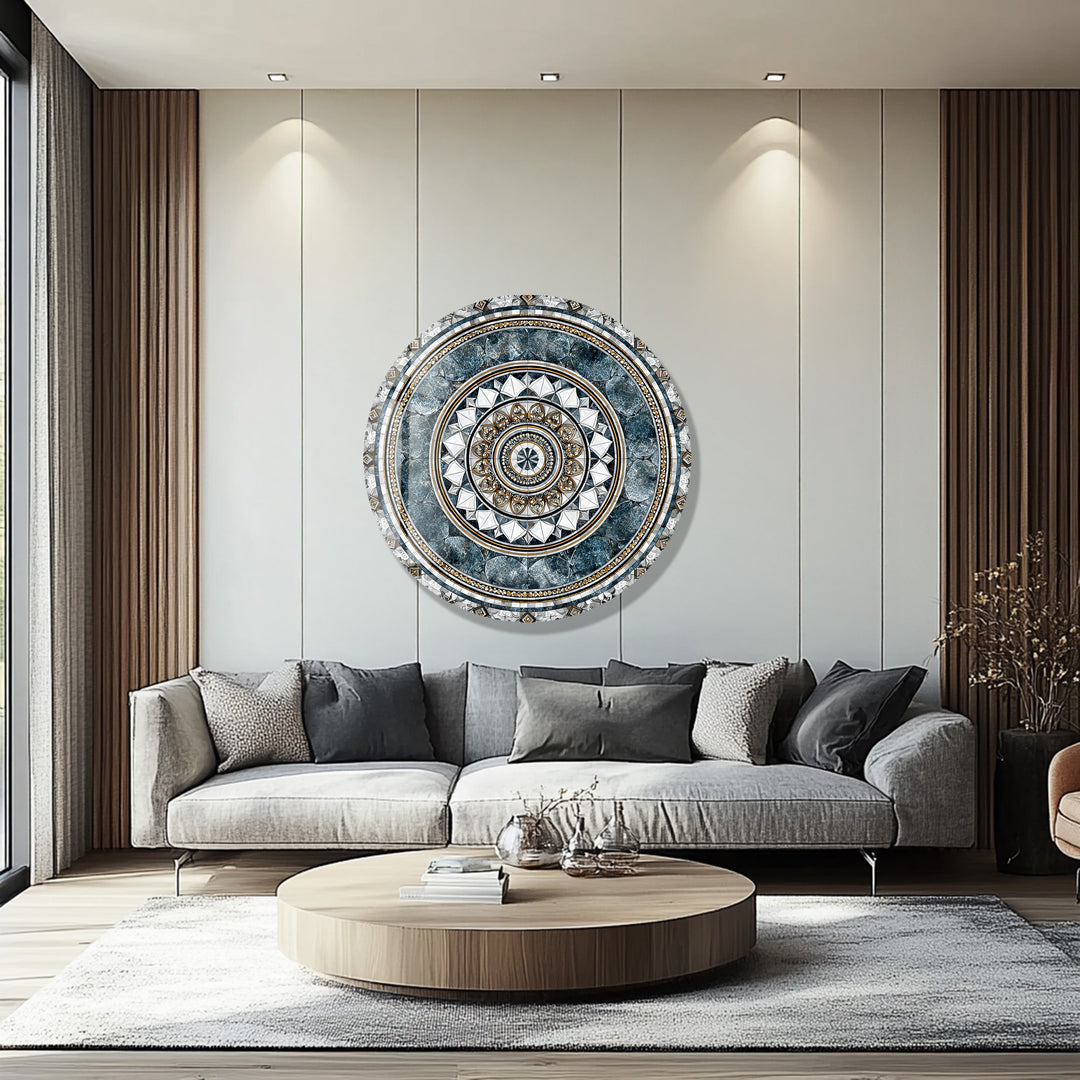 Imperial Marble Mandala – Round Glass Wall Art