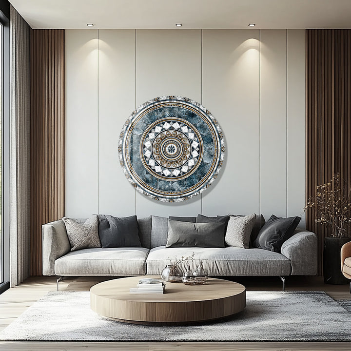Imperial Marble Mandala – Round Glass Wall Art