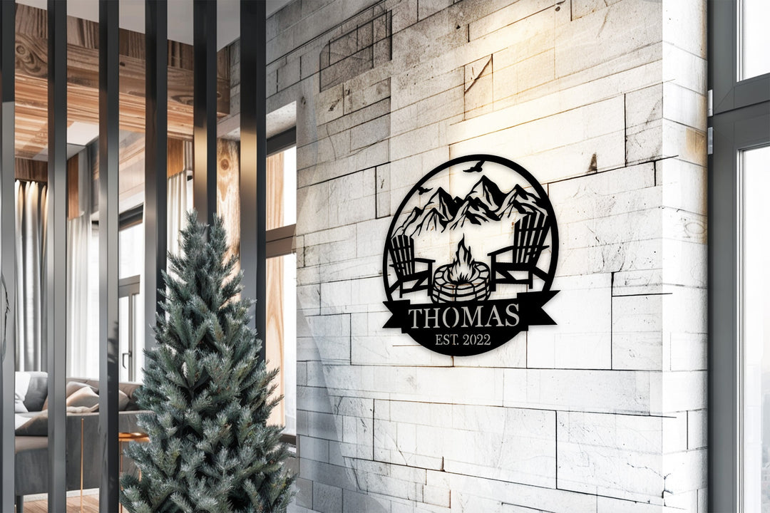 Thomas Firepit Metal Wall Art – Personalized Outdoor Family Name Sign
