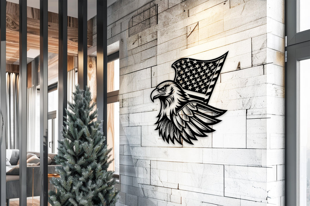 American Bald Eagle Metal Wall Art – USA Flag Home Décor