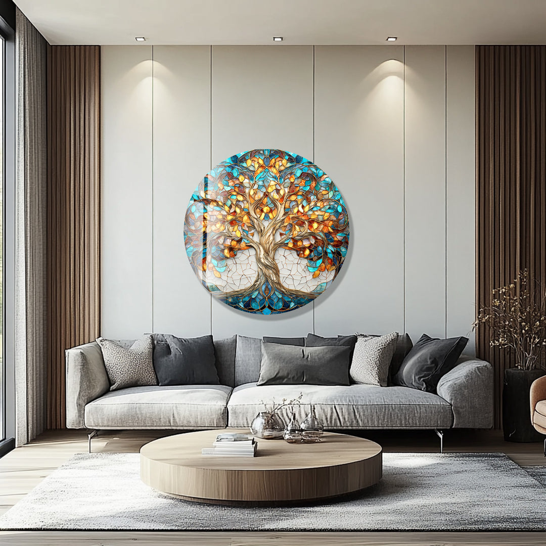 Autumn Radiance Tree – Round Glass Wall Art