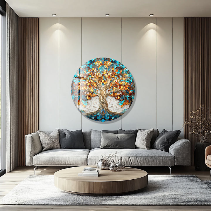 Autumn Radiance Tree – Round Glass Wall Art