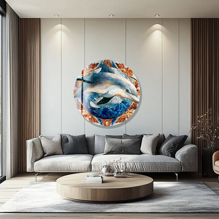 Ocean Spirit Dolphin – Round Glass Wall Art