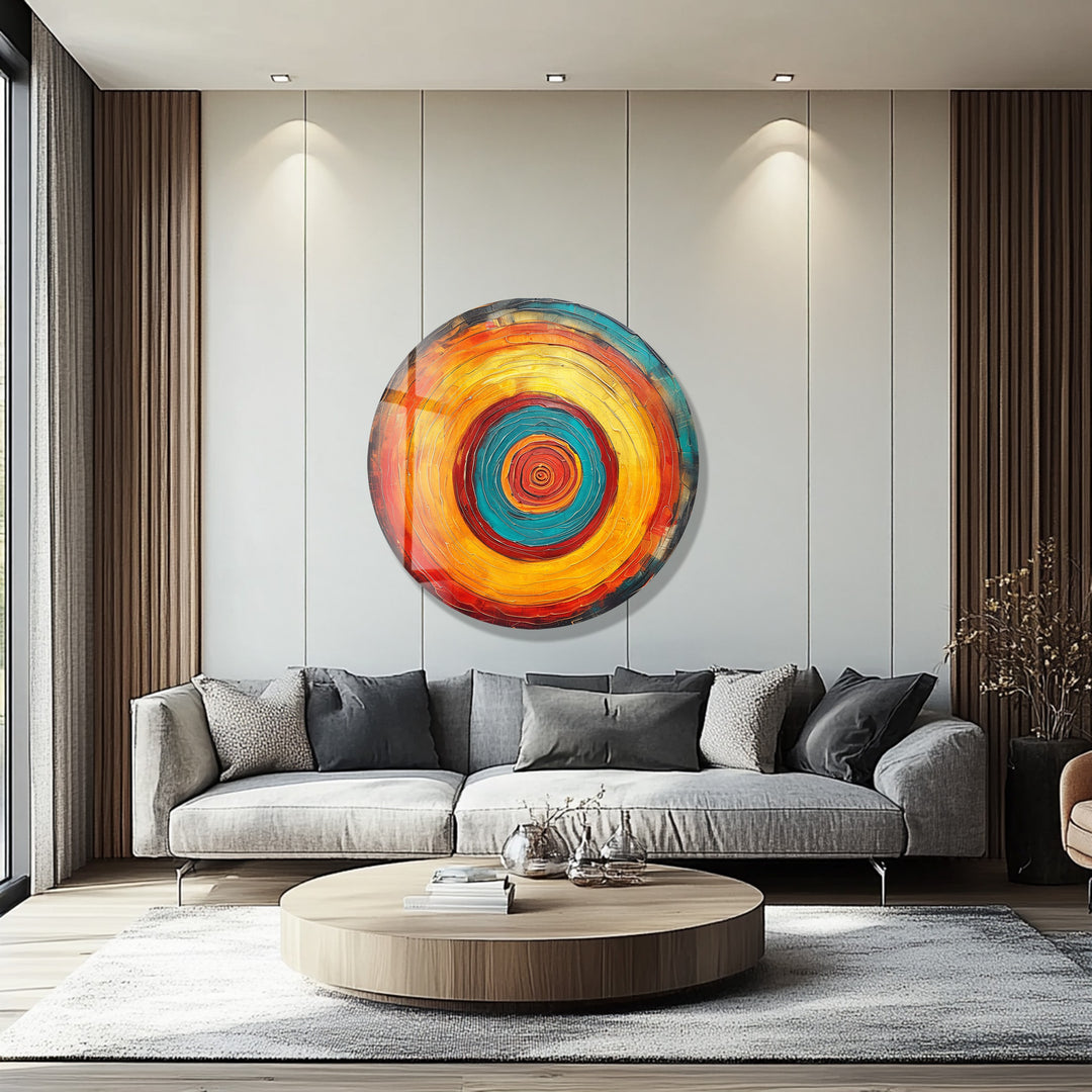 Solar Core – Vibrant Abstract Round Glass Wall Art