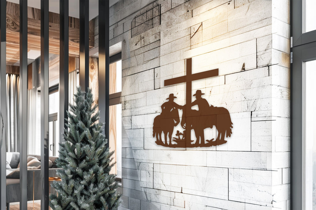 Cowboys and Cross Metal Wall Art – Western Faith-Inspired Home Decor