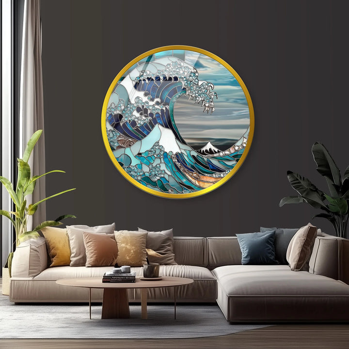 Great Wave Mosaic – Round Glass Wall Art - MyPhotoStation