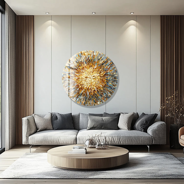 Shimmering Mosaic Petals – Round Glass Wall Art