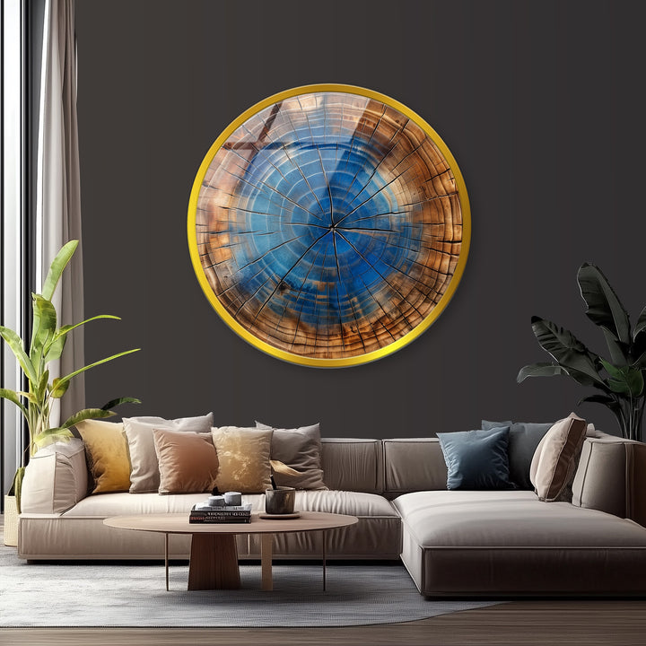 Rustic blue wooden ring glass decor for living room walls