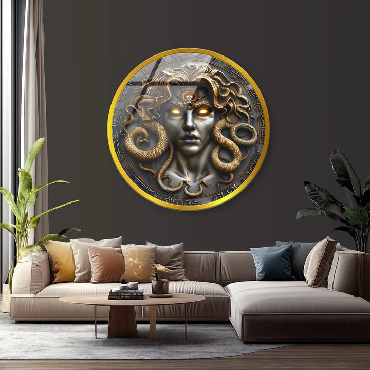 Medusa Gaze – Mythological Round Glass Wall Art - MyPhotoStation