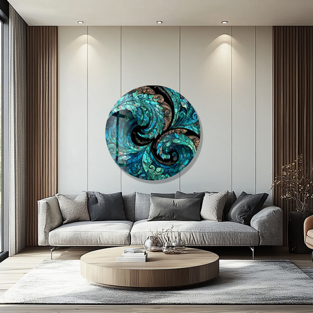 Verdant Whirlwind Mosaic – Round Glass Wall Art