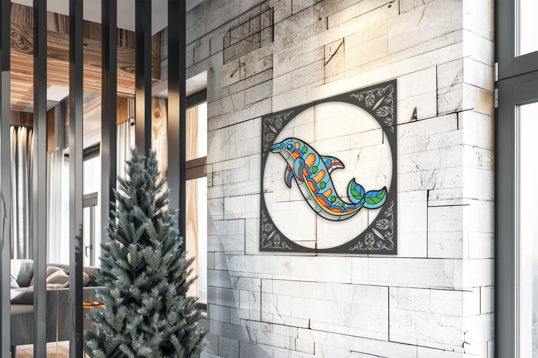 Ocean Spirit Dolphin Metal Wall Art – Colorful Marine-Inspired Home Decor